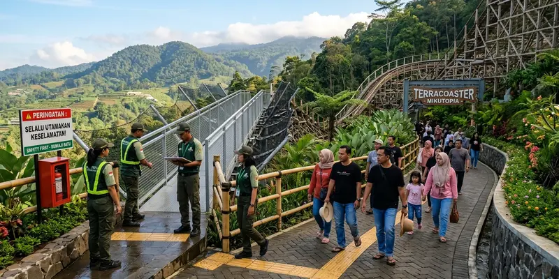 Pemeriksaan aspek keselamatan jalur wahana dan fasilitas pengunjung di Mikutopia
