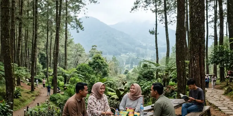 Kondisi jalan desa beraspal menuju area lokasi wisata tepi sungai