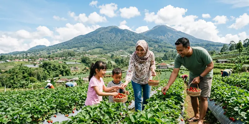 Buah strawberry segar siap panen di kebun Kota Batu