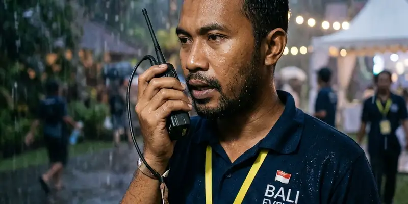 Tim merivew RAB kegiatan pada layar digital di ruang meeting