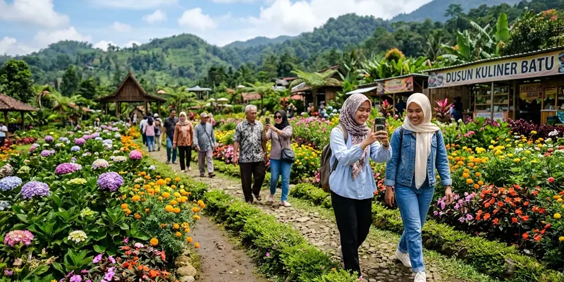 Taman Bunga di Dusun Kuliner Batu sebagai Spot Foto Musiman