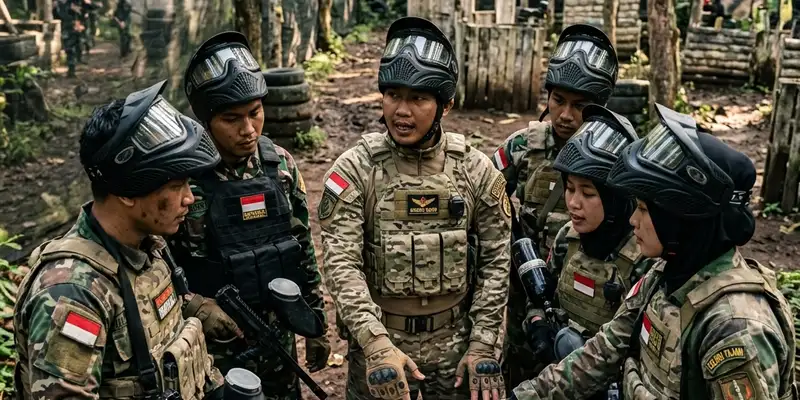Instruktur memeriksa perlengkapan keselamatan sebelum permainan dimulai